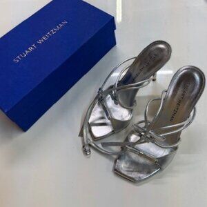 Stuart Weitzman Silver Bow Heels | Size 9